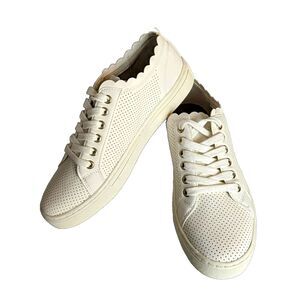 Indigo Rd Irkyrie White Leather Scalloped Casual Sneakers 8M - EUC